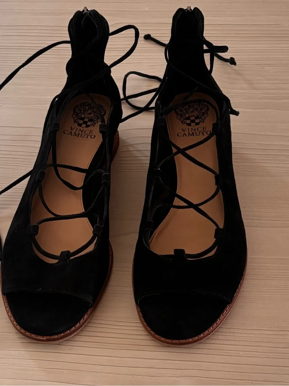 Vince Camuto Black Suede Lace-Up Wedge